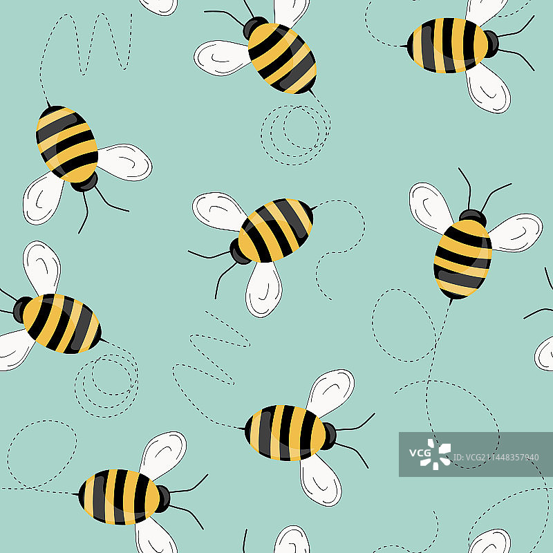 彩色背景上的蜜蜂无缝图案图片素材