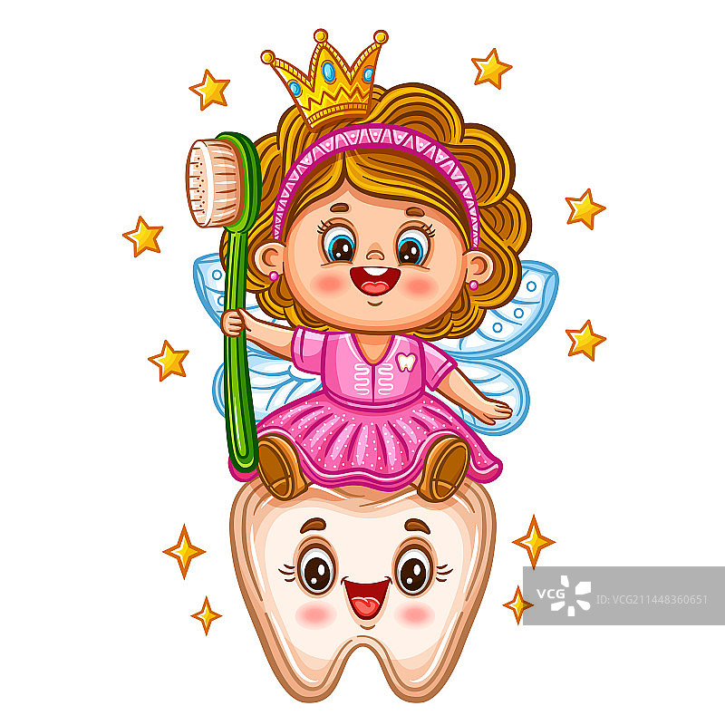 可爱牙齿仙女公主儿童牙齿卫生图标图片素材