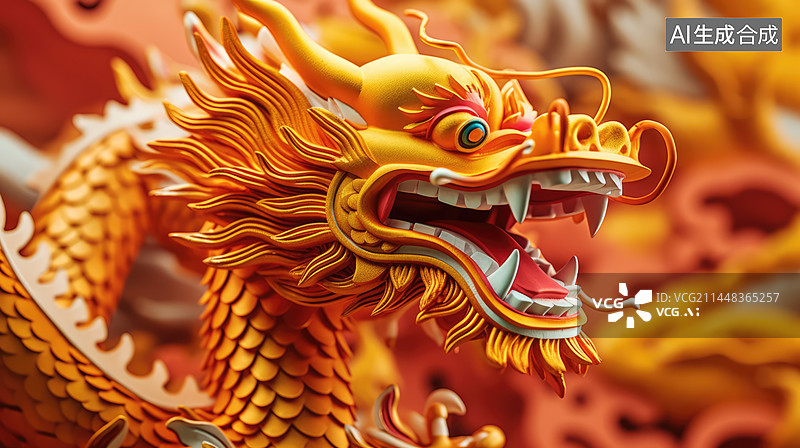 【AI数字艺术】传统中国龙浮雕，中国农历新年龙年春节元素图片素材