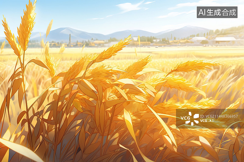 【AI数字艺术】秋天稻穗田园插画图片素材