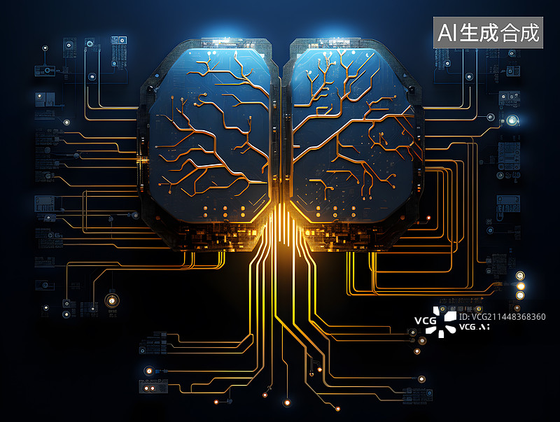 【AI数字艺术】脑机接口芯片概念图图片素材