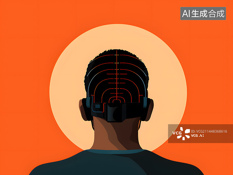 【AI数字艺术】脑机接口平面展示商务插画图片素材