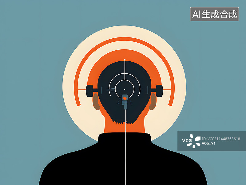 【AI数字艺术】脑机接口平面展示商务插画图片素材