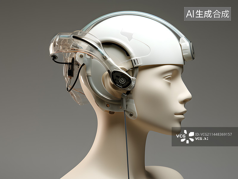 【AI数字艺术】脑机接口设备人模概念产品图图片素材
