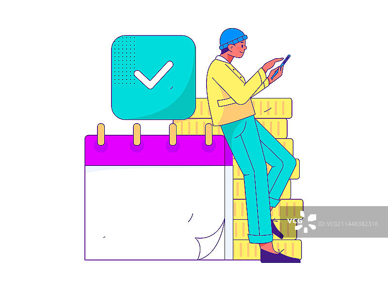 签到人物扁平矢量概念运营手绘插画图片素材