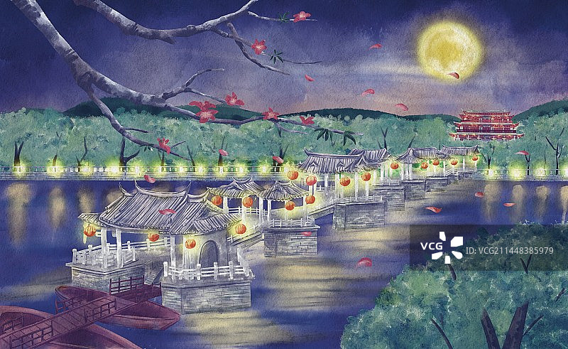 潮州 广济桥 水彩 CMYK图片素材