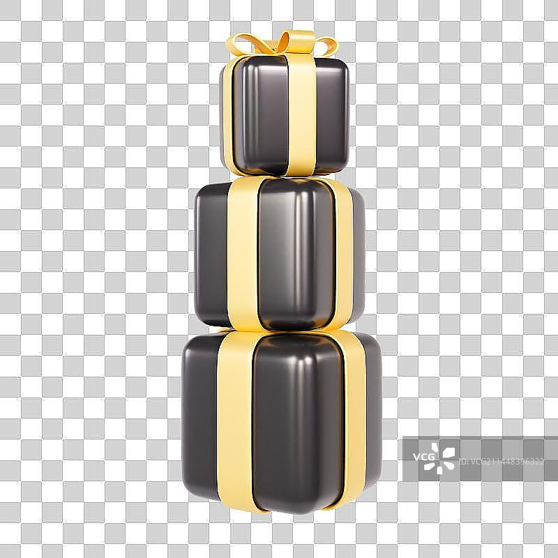 3D立体免抠金黑色礼盒礼品元素图片素材