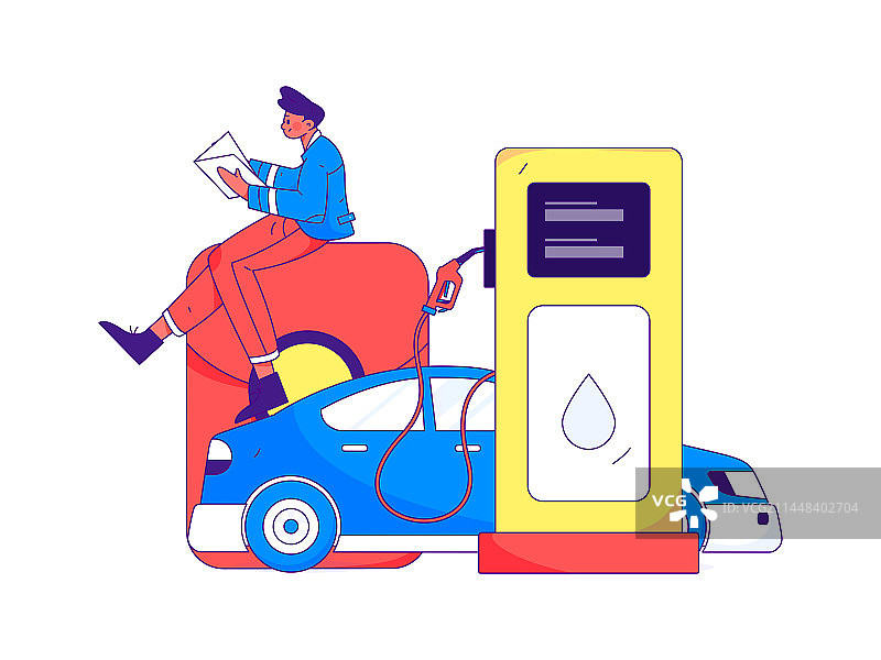 为汽车加油获得优惠的人物矢量互联网运营手绘插画图片素材