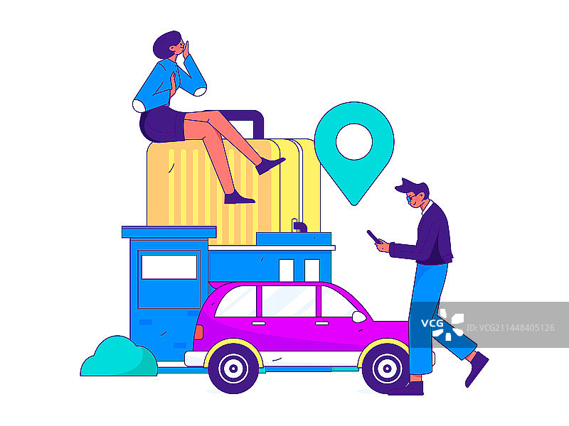 打车出行的人物扁平矢量概念运营手绘插画图片素材