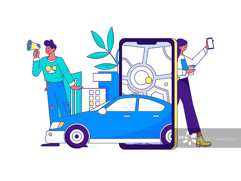 打车出行的人物扁平矢量概念运营手绘插画图片素材