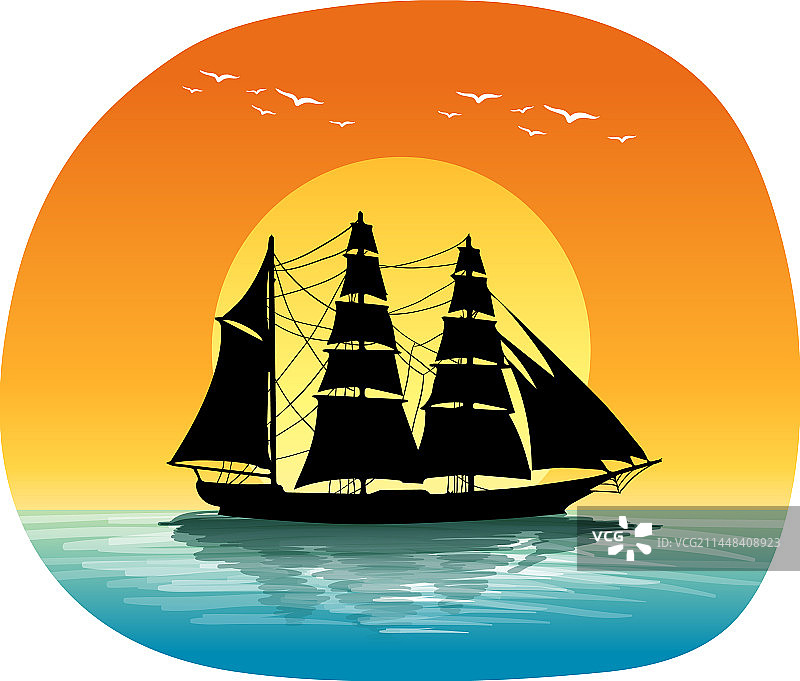 海上帆船剪影图片素材