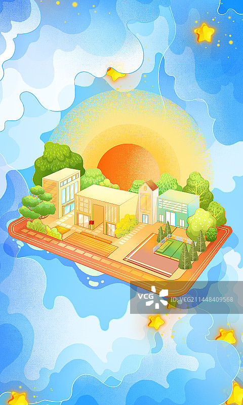 创意开学季校园插画图片素材