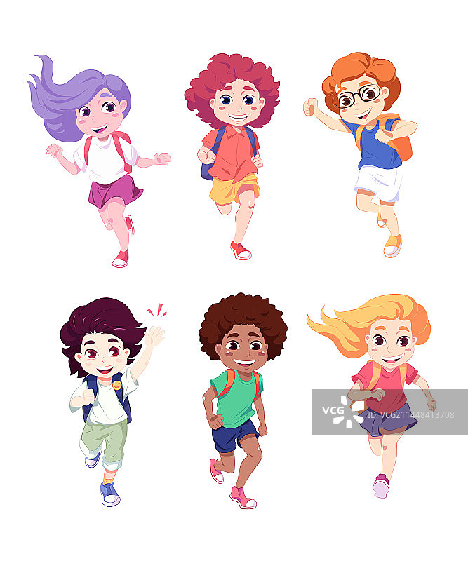 矢量卡通背书包的儿童合集图片素材