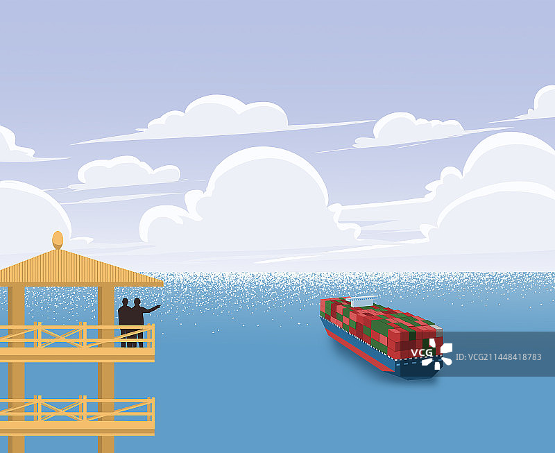 一带一路丝绸之路出口进口经济贸易做生意大海海上运输货源货轮轮船航行出海插画图片素材