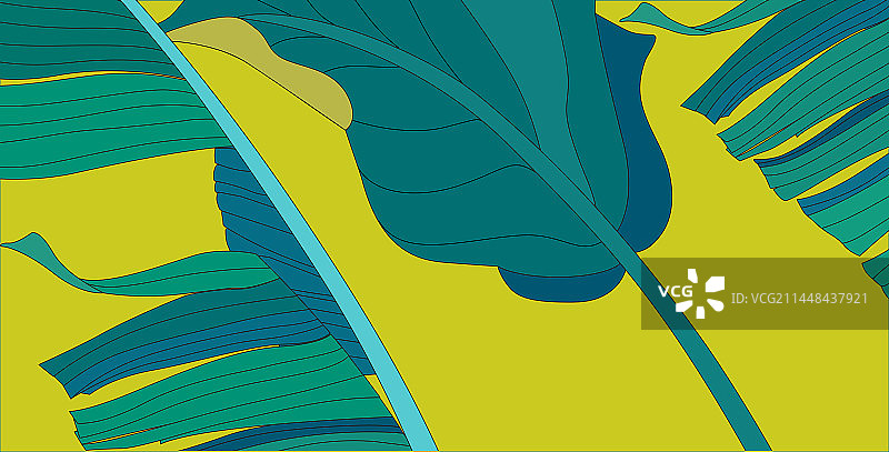 新国风色调芭蕉叶植物矢量插画背景图片素材