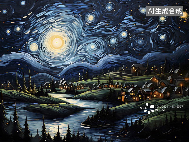 【AI数字艺术】星空插画图片素材