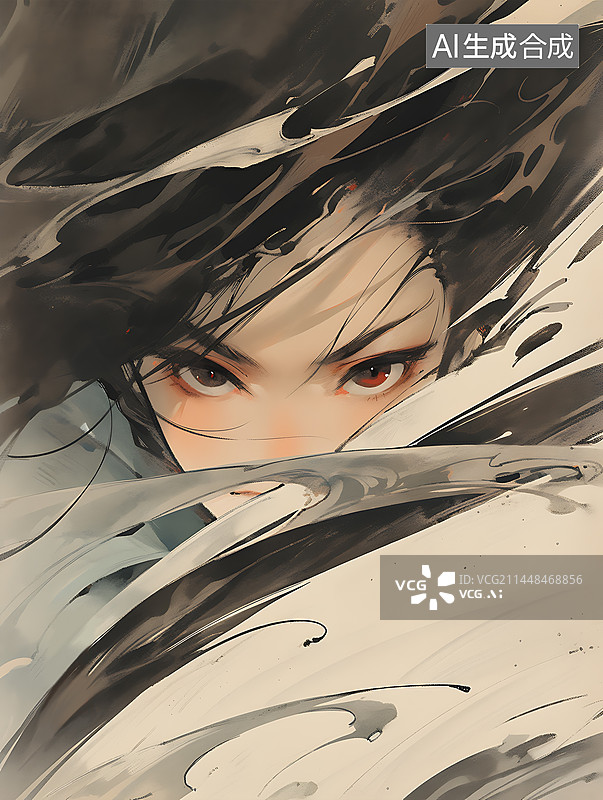 【AI数字艺术】一个古风侠女的犀利眼神画面图片素材