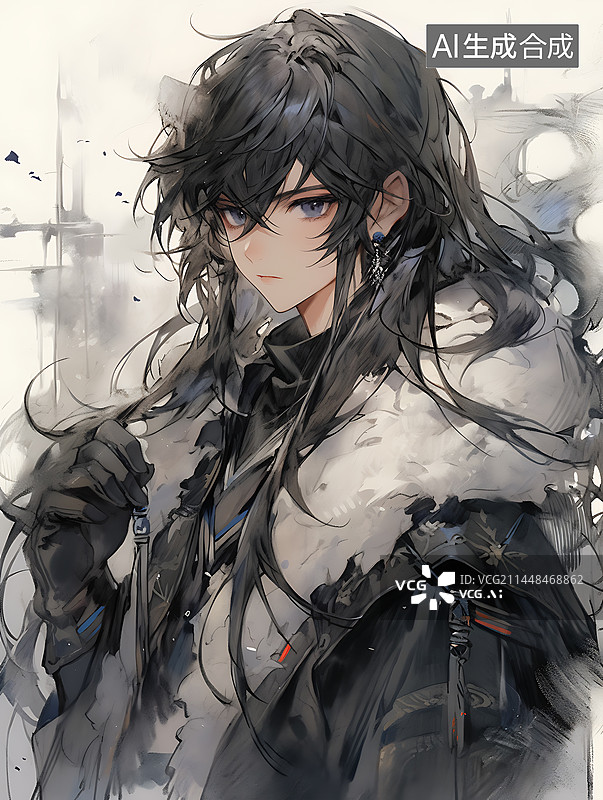 【AI数字艺术】一个古风水墨画男人半身像图片素材