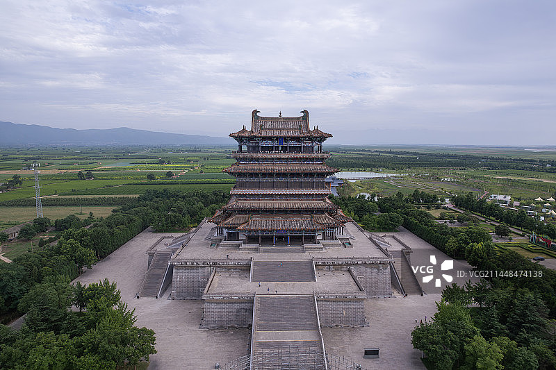 山西运城永济市鹳雀楼航拍图片素材