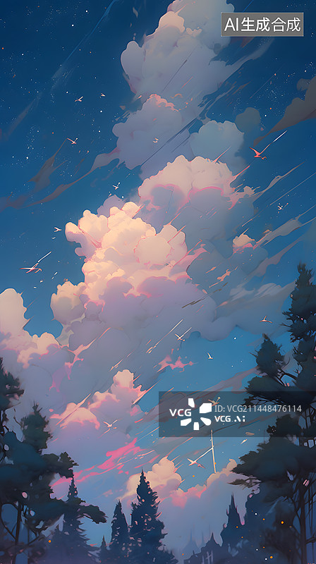 【AI数字艺术】极具风格的天空风景插画图片素材