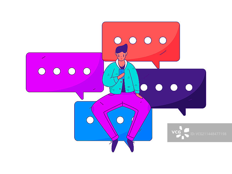 朋友通过虚拟网络社交沟通商业扁平矢量场景插画图片素材