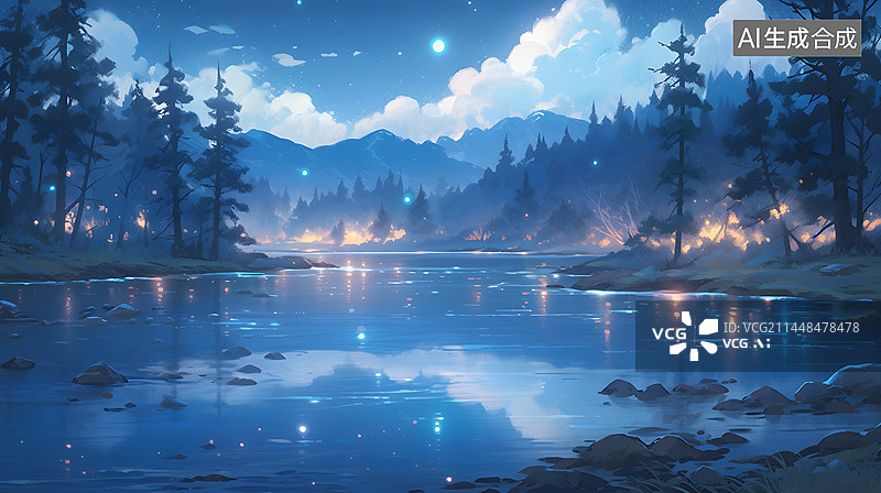 【AI数字艺术】梦幻的森林星空夜景图片素材