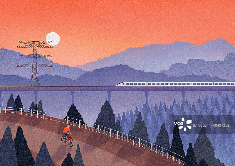 夕阳下的动车图片素材