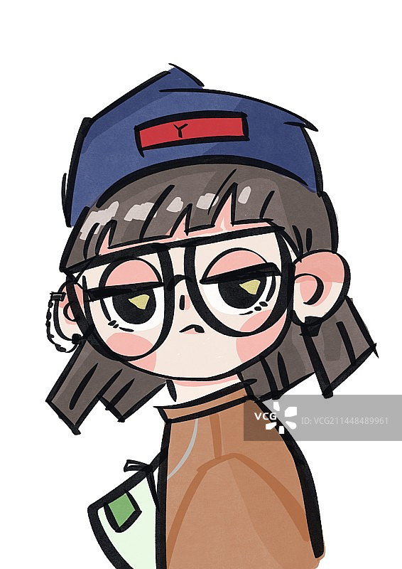 戴眼镜女孩手绘时尚风格插画头像甜酷图片素材