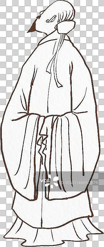 背着手抬头望的古人线稿元素图片素材