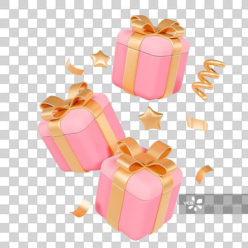 3D立体粉色情人节礼盒购物袋元素图片素材