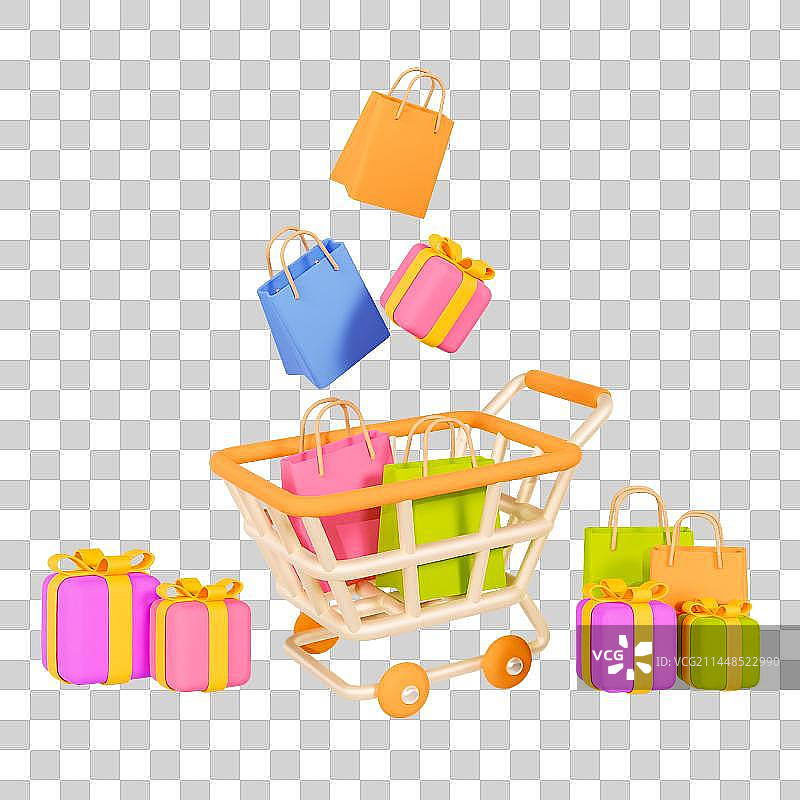 3D立体免抠购物车购物礼品礼盒购物袋元素图片素材