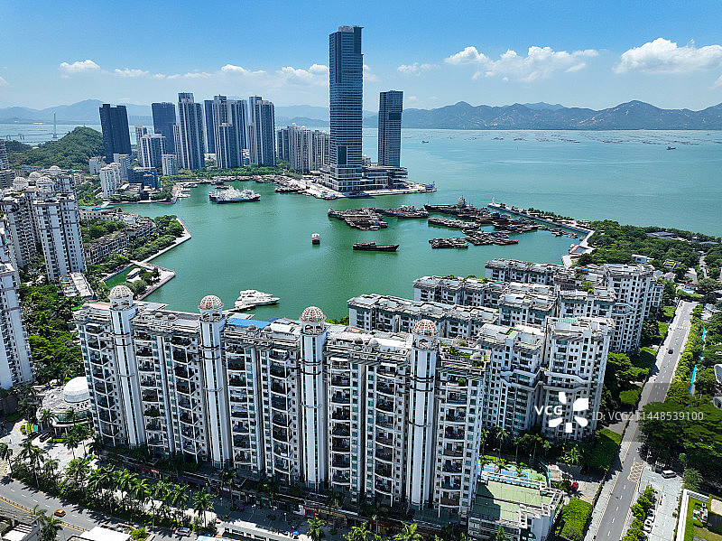 广东省深圳市南山区蛇口女娲滨海公园海上世界文化艺术中心航拍图片素材