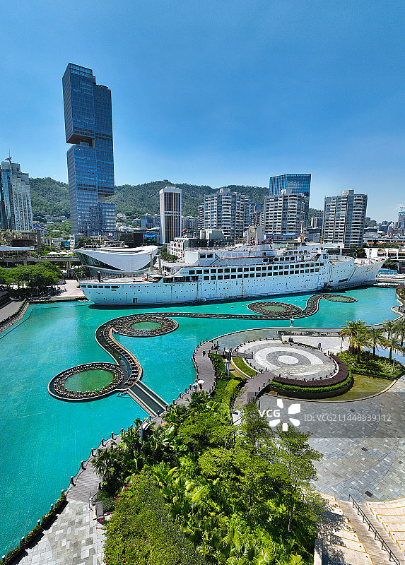 广东省深圳市南山区蛇口女娲滨海公园海上世界文化艺术中心航拍图片素材