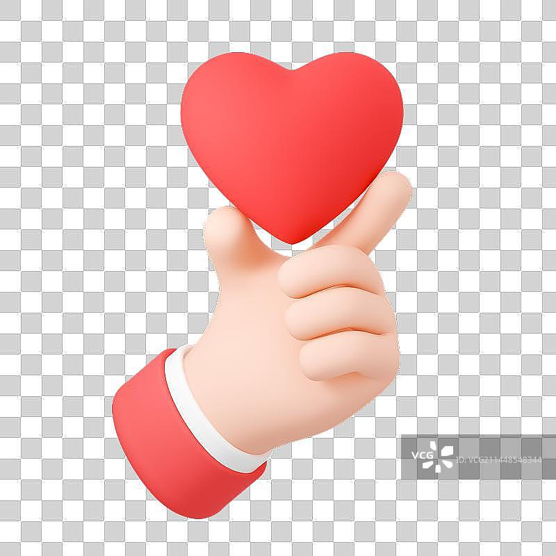 3D立体渲染卡通手拿爱心元素图片素材