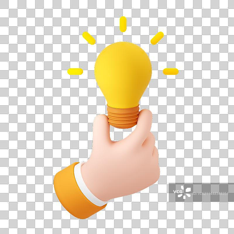 3D立体渲染卡通手拿灯泡元素图片素材