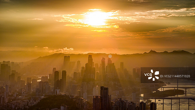 航拍重庆市区日出风光图片素材