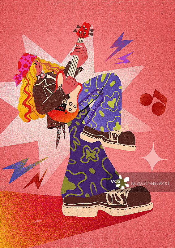 乐队吉他手扁平风插画图片素材