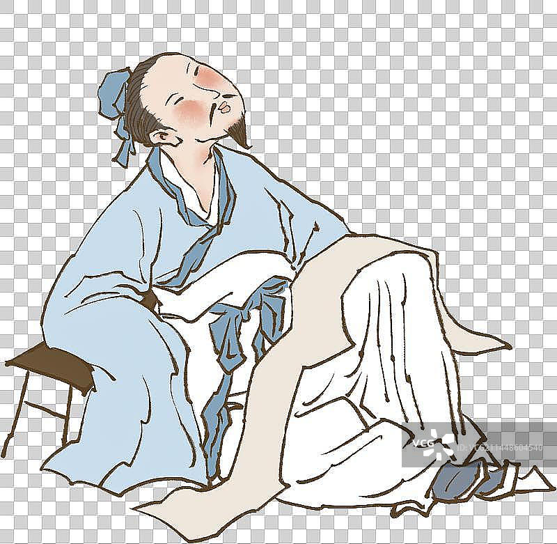 古典文学读物儿童插画读书的古代诗人人物元素图片素材
