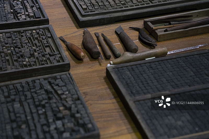 活字印刷博物馆印刷工具特写图片素材