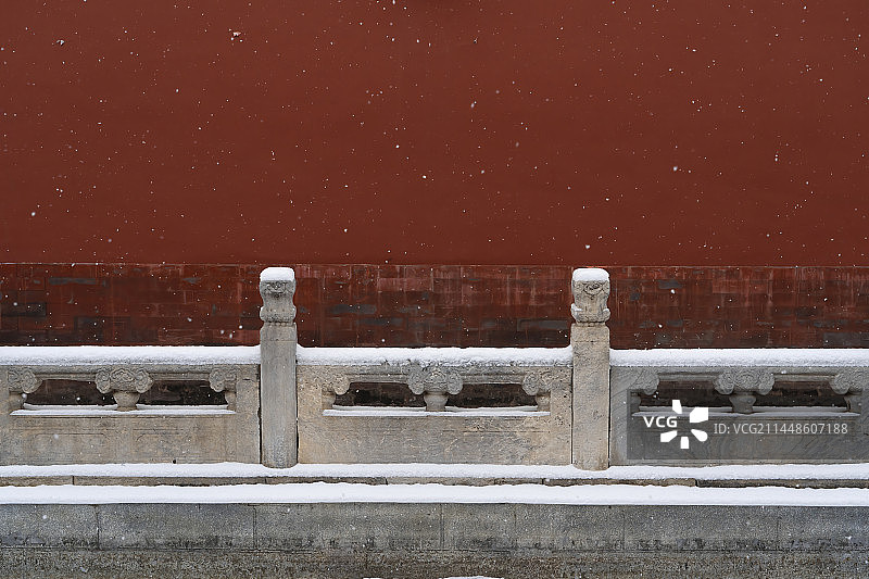冬天大寒节气北京故宫红墙雪花栏杆积雪雪景古建筑城市风光图片素材