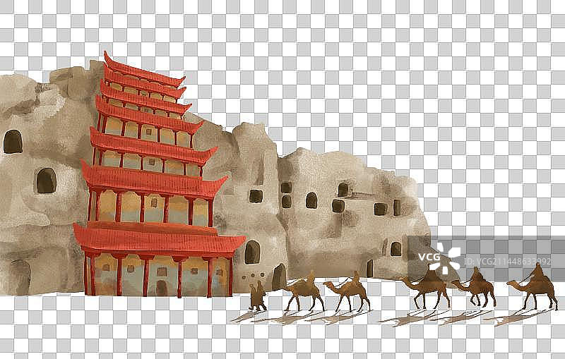 莫高窟水彩插画图片素材