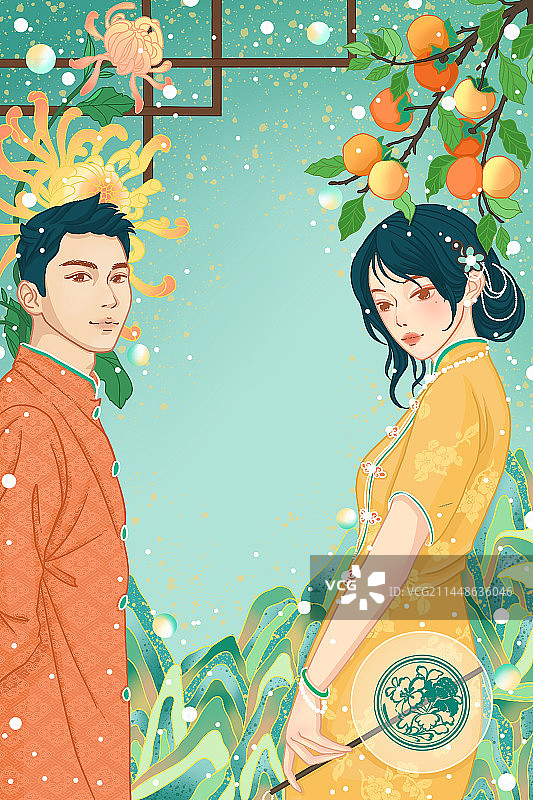 二十四节气霜降国潮插画图片素材