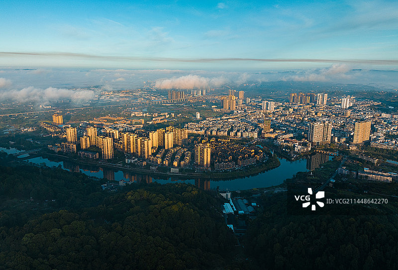 泸州泸县县城航拍视角全景图图片素材