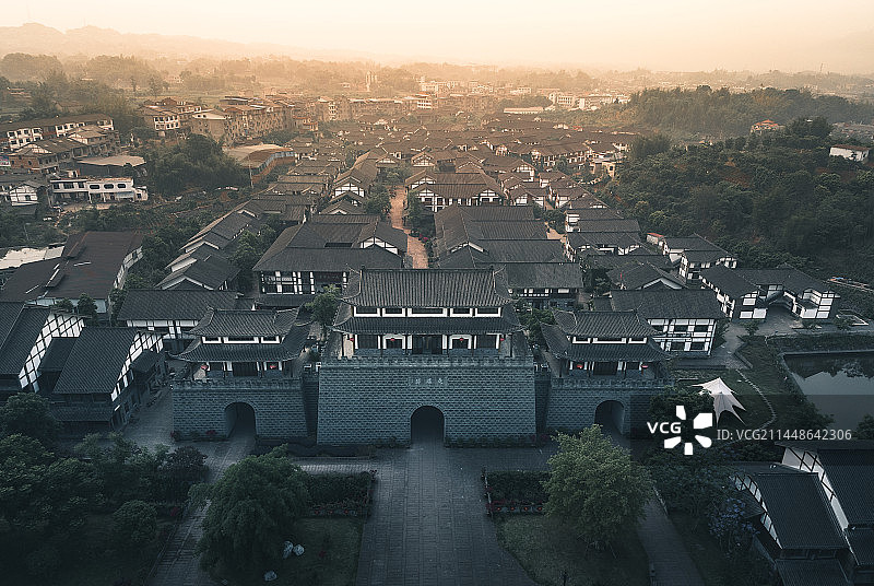 泸州市合江县尧坝古镇航拍视角全景图图片素材