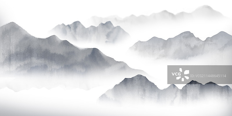 写意山水水墨中国画仙境，山脉背景画图片素材
