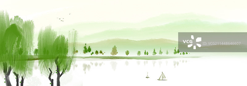 山水背景水彩抽象插图自然风光图片素材