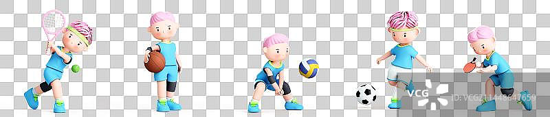 3D渲染的可爱的卡通运动员图片素材