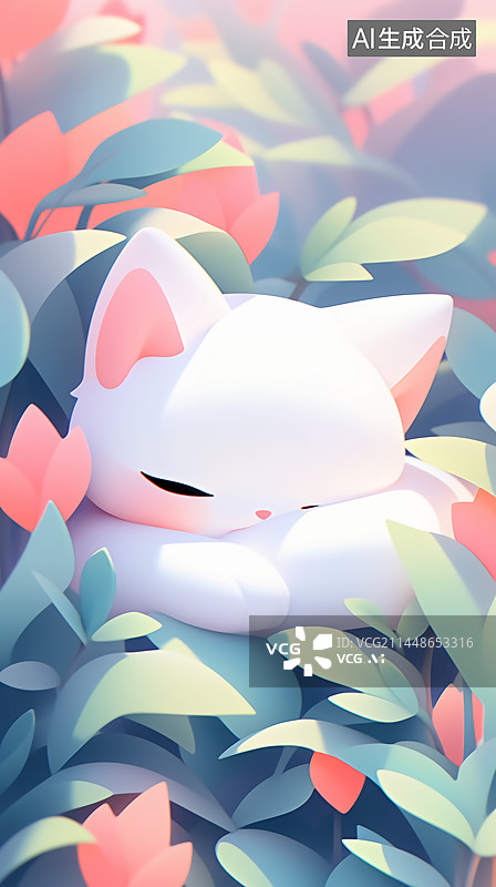 【AI数字艺术】花丛中的小猫插画图片素材