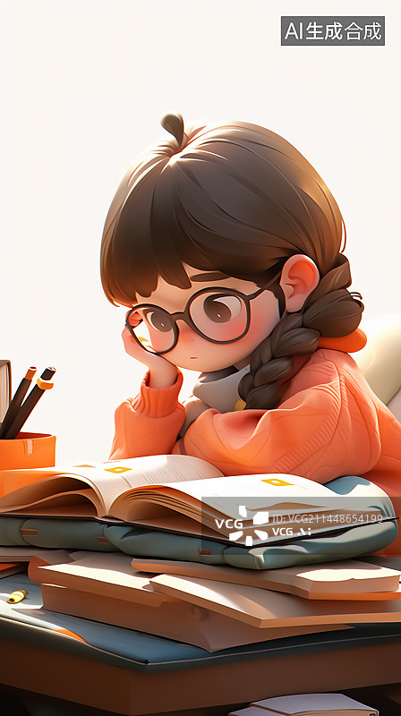 【AI数字艺术】阅读学习的女生图片素材