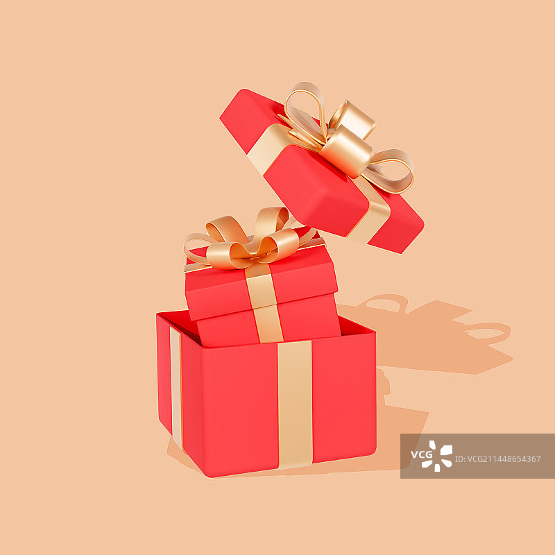 3D立体红色春节礼品礼盒购物插画图片素材